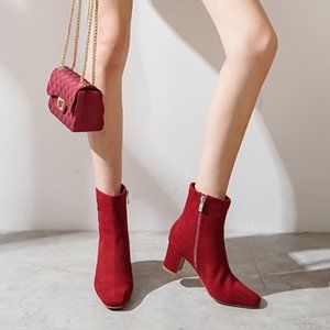 red short boots